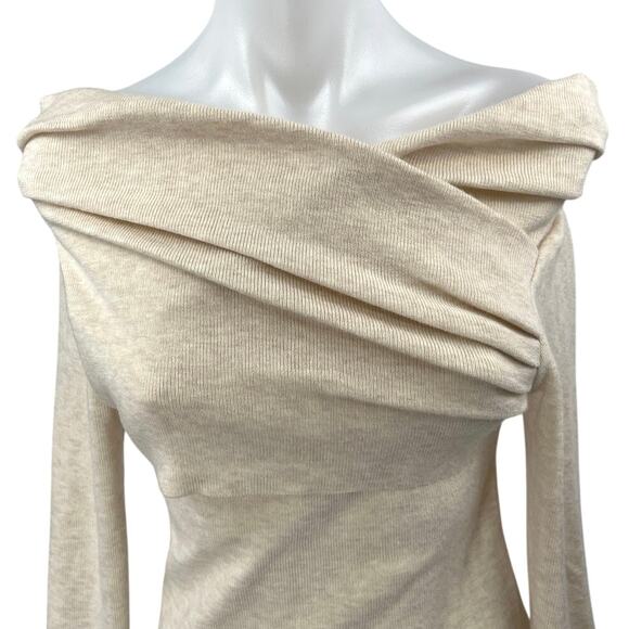 Commense Women's Beige Off The Shoulder Long Sleeve Knit Sweater Top Size S - Picture 3 of 5